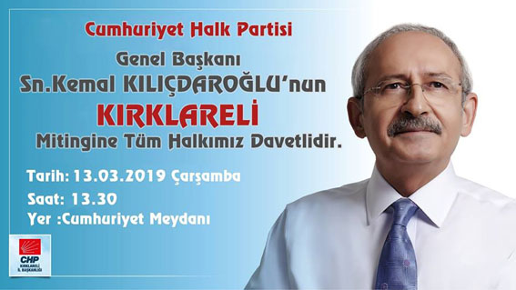 Kemal Kılıçdaroğlu yarın Kırklareli’ne geliyor