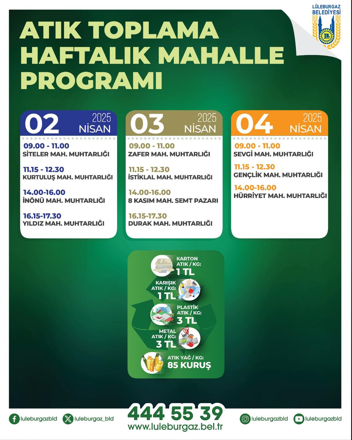 Belediyenin atık toplama programı yayınlandı