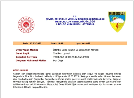 Zirai don uyarısı yapıldı